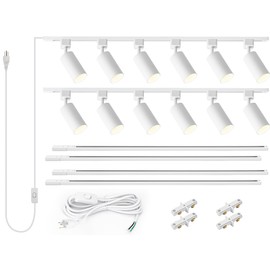 VANoopee Plug in Track Lighting with Power Cord, 12-Light GU10 Track Lighting Kit with 13FT H Type Rails, Modern Kitchen Track Lighting Fixtures Ceiling Spot Light, White (No Bulbs)