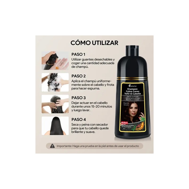 Shampoo Tinte Instantáneo Cubre Canas Natural Jengibre 500ml