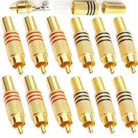 RUNCCI-YUN 12pcs RCA Male Plug, w/Spring Adapter, RCA Phono Chassis Panel Mount,RCA Audio Video Adapter ， RCA Panel Mount Connectors, Gold Plated