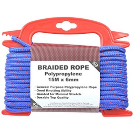 Merriway BH03166 Braided Blue Polypropylene Rope on Hand Reel, 15M x 6mm (48.3/4 ft x 1/4 inch)