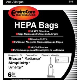Riccar Upright HEPA Bag 6 Pack Bags Type X Radiance; Simplicity Synergy by Riccar