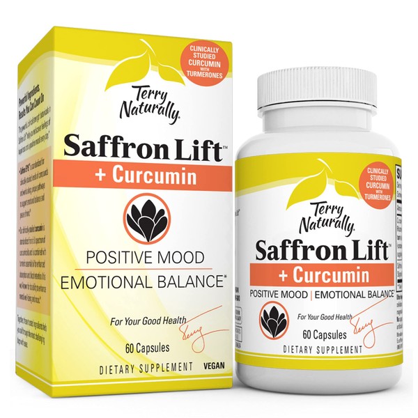Terry Naturally Saffron Lift Plus Curcumin - 60 Vegan Capsules - Positive Mood & Emotional Balance Supplement - Non-GMO, Gluten-Free - 60 Servings