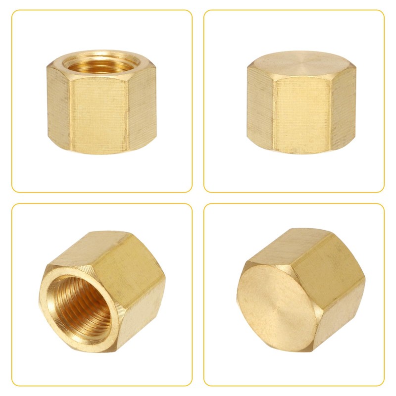 sourcing map 2Pcs Brass Hex Head Plug Compression Cap Fitting