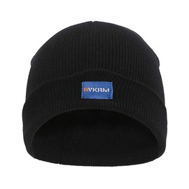 AYKRM 9 colors Hi Visibility Hat black Beanie hat Hi-Vis Knitted Winter Hat (Black, 55-61cm)
