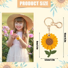 Gosknor Sunflower Keychain Compatible with AirTag, Cute Leather Keychain Leather Flower Keyring Sunflower Keychain Charm for Wallet Key Accessories