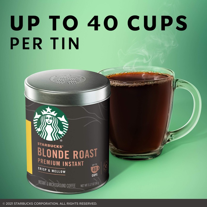 Starbucks Premium Instant Coffee, Blonde Roast, 100% Arabica, 1 Tin