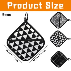 Topflappen, 6 Stück Hitzebeständige Topflappen Set, 18 x 18 cm, Graue Rauten, Schwarze Karos und Schwarz-Weiße Dreiecke, Praktische Küchenhelfer für Kochen und Backen