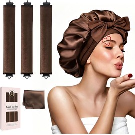 Tubos para Cabello Sin Calor: 3 Piezas Heatless Curls con Gorro de Satin para Dormir y Bufanda de Seda Suave, Gorro de Satin, Sin Daños, Regalos para Mujeres (Marrón oscuro)