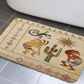 JAWO Southwestern Ethnic Tribal Kokopelli Bathroom Rug - Geometric Retro Abstract Art Hipster Memory Foam - Yellow (16X24inches)