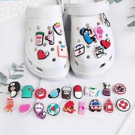 XBFOCNH Pack of 30 shoe badges, funny cartoon doctor nurse shoe charms, nurse accessories, decoration, PVC plug pins, shoe pendant for teens, women, boys, Plastic