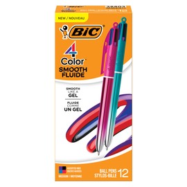 BIC 4-Color Smooth Retractable Ballpoint Pens, Medium Point (1.0mm), 12-Count Pack, Colored Pens with Long-Lasting Ink