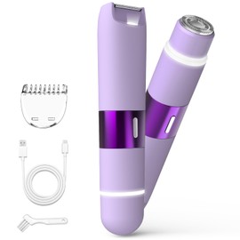 Bikini Trimmer for Women, Dual Head Electric Razors, Pubic Hair Trimmer with IPX7 Waterproof & Easy Cleaning, Rechargeable Painless Silk Glide Pro Shaver for Underarm Leg Arm Body Face, Grape