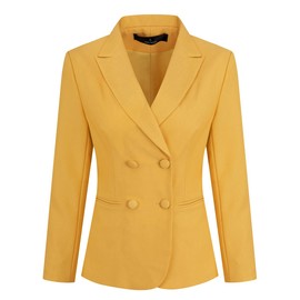 YUNCLOS Women's 2 Piece Double Breasted Suit Set Two Button Blazer and Pants, Yellow, Medium