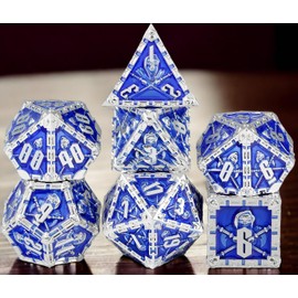 Grim Reaper Metal Dice DND Starter Set, Dungeons and Dragons polyhedral dice Set, D&D Accessories, d and d Role Playing dice with Metal Box (Blue with Silver)