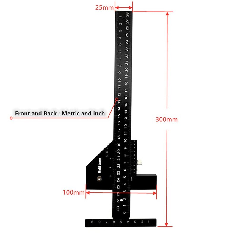 Ticfox Multi Sliding Depth Gauge Aluminum Alloy T Square Ruler