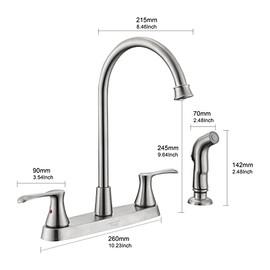 Kitchen Faucet with Side Sprayer, Brushed Nickel 2-Handle Faucet for 4 Holes Kitchen Sink