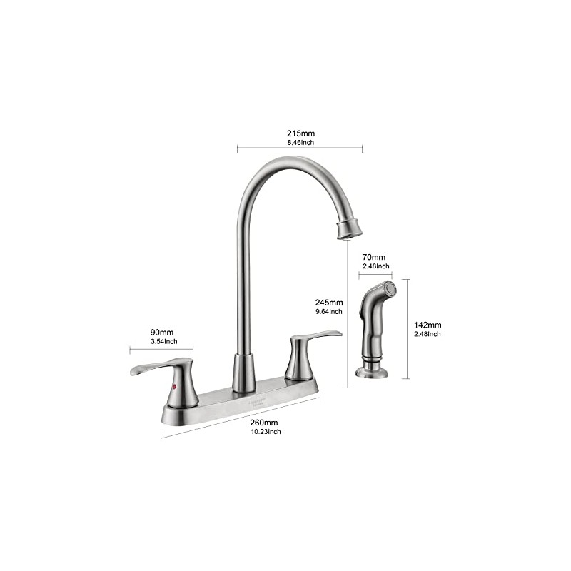 Kitchen Faucet with Side Sprayer, Brushed Nickel 2-Handle Faucet for