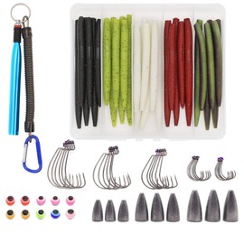 Wacky-Worms-Bass-Fishing-Lure-Kit-Wacky-Rig-Worms-Soft-Plastic-Stick-Baits3 4" 5" 6 inch(5in, 5 Colors,30pcs)