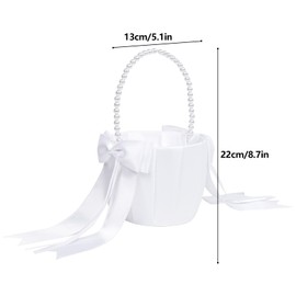 2 Pack Flower Girl Baskets for Wedding, Satin Wedding Basket for Flower Girls White Wedding Flower Baskets