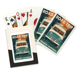 Yosemite, California, Road Trip, Letterpress, Camper Van (52 Playing Cards, Poker Size Card Deck with Jokers)