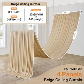 20ft×20ft Beige Ceiling Drapes for Weddings Parties,2 Panels 5×20ft Long Ceiling Curtain for Tent Canopy,Wrinkle Free Silky Easy to Draping&Hang Beige Drapes Backdrop for Event Church Stage Photo