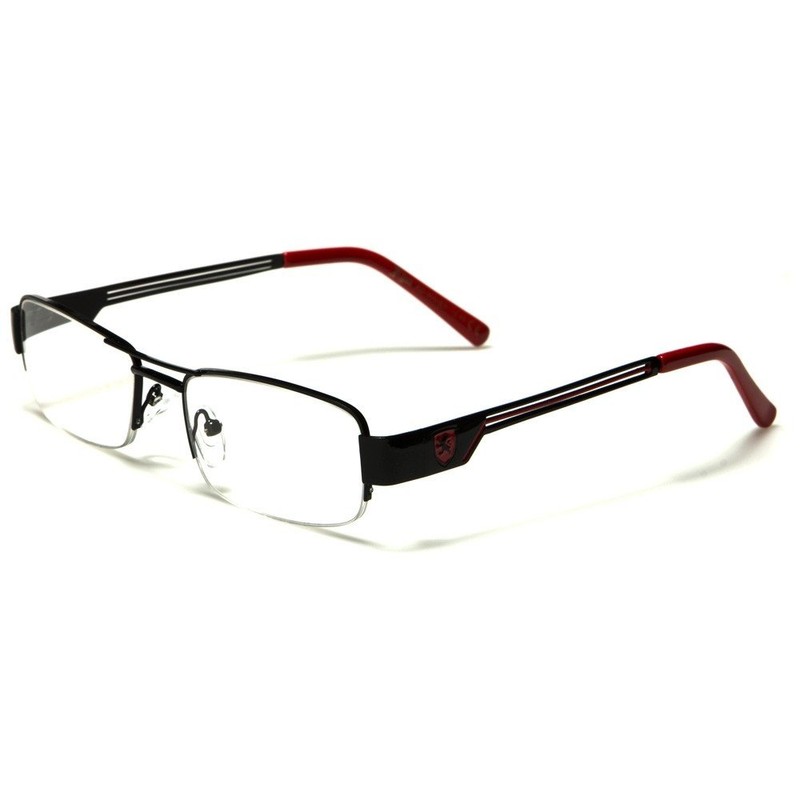V.W.E. Khan Metal Rectangular Semi-Rimless Rectangle Reading Glasses Reader (Black/Red,