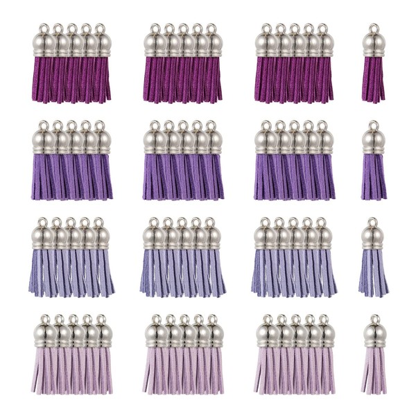 BEEFLYING 60 Pieces Purple Faux Suede Tassel Pendant Decorations Mini Retro Charms for Bracelets DIY Necklaces Earrings Keychain Jewelry Making Craft Accessories