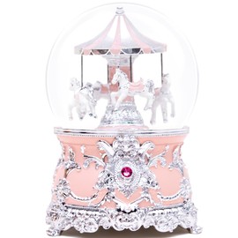 Luxury Silver Carousel Music Box,Carousel Figurine Snow Globe,Elegant Wedding, Romantic Home Décor,Collectible,Anniversary,Birthday, Idea,Plays Castle in The Sky Tune