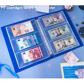 30 Pack 180 Pockets 11 Hole Currency Collection Sleeves, Cash Collecting Album Refill Page, Double Side 3 Pockets Currency Sheets for Collecting Dollar Bills, Paper Money, Foreign Currency and Coupons