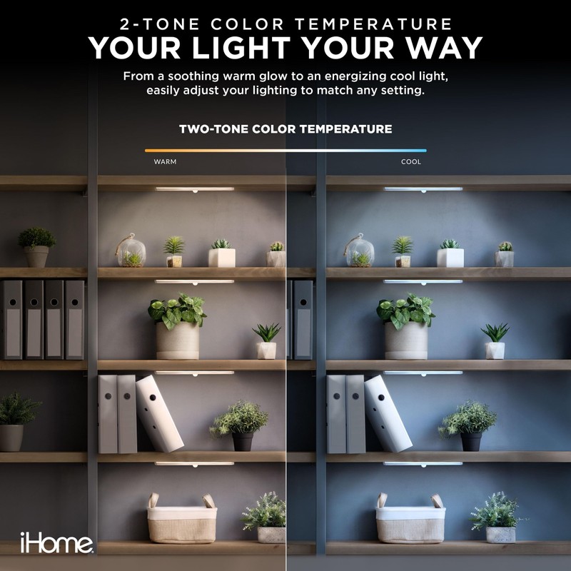 iHome Rechargeable Auto Sensing Light Bars, Motion Sensor, Dimmable, Auto/Always-On