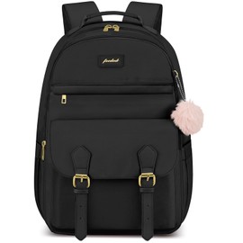 School Backpack for Women Girls Bookbag: College Students Bookbags Fit 15.6 Inch Laptop Backpacks Cute Casual Travel Back Pack for Teenagers Lightweight Daypack Waterproof School Book Bag Black