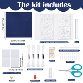 ACRNIGHEET 4 PCS Sashiko Coaster Kit Water-Soluble Template Handmade Coaster Japanese Embroidery Practice Project Coasters Kit for Beginners Traditional Japanese Sashiko DIY Kit with Instructions