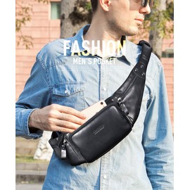 FANDARE Belt Bag Bum Bag Chest Bag Men's Sling Bag Waterproof Suitable Waist Bag Boy Shoulder Bag Leather for Jogging Hiking Cycling Travel, black