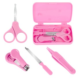 Econtal Baby Nail Care Set 4-in-1 in Pink, Baby Nail Clippers, Nail Scissors, Nail File, Nose Tweezers | Nail Set for Toddler, Newborn, Children