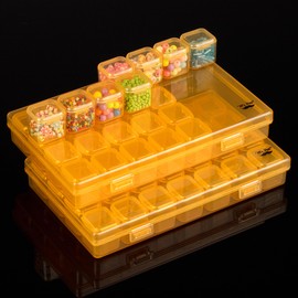 Mr. Pen- Bead Storage Containers, 28 Grids, 2 Pack, Transparent Orange Small Bead Organizer Box