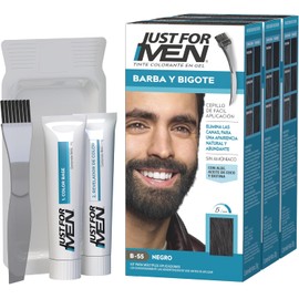 Just For Men Tinte Colorante en Gel para Barba y Bigote, Color Negro B55,Sin Amoníaco, Con Cepillo De Fácil Aplicación, Paquete de 3, 66ml cada uno