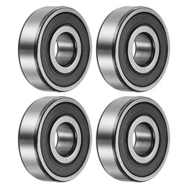 sourcing map 6302-2RS Deep Groove Ball Bearing,4pcs 15 x 42 x 13mm C3 Double Rubber Sealed Chrome Steel Bearings,Black