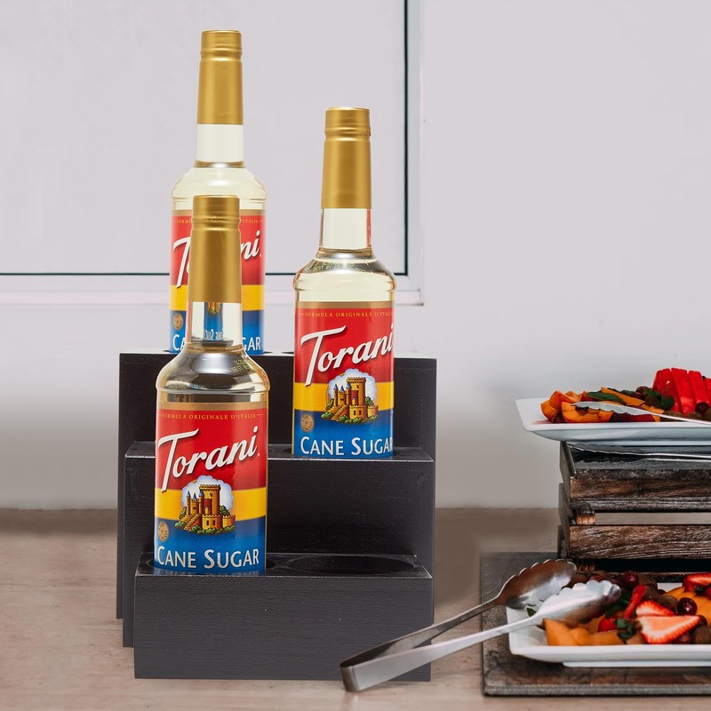 GOVOKOI Black Wood Coffee Syrup Rack Organizer, 3 Tier Syrup