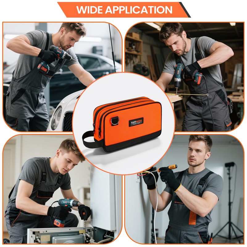 TUFFWORX Tool Bag, Dual Compartment Storage Pouch (Orange)