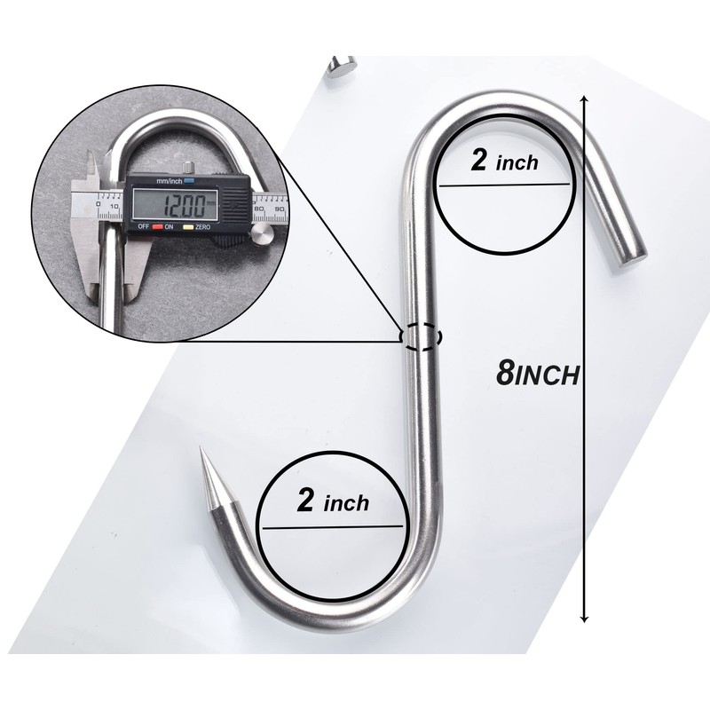 HONSHEN 12mm Heavy Duty Meat Hooks,8 inch Stainless Steel S-Hooks