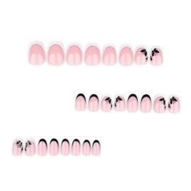 EYZOTSF Press on Nails Short Oval Shaped Acrylic Extra Short Length Oval False Nails with Designs Artificial French Fake Nails with Charms Glue Stick ons Fingernails for Women Girls(JP3759)