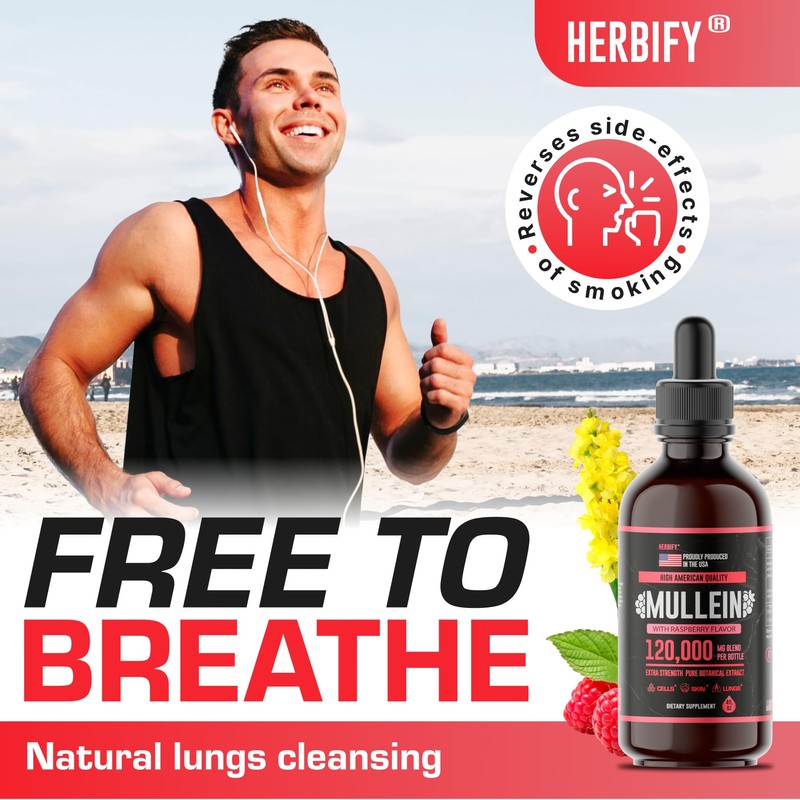 HERBIFY Mullein Drops - Lung Cleanse - Leaf Extract -