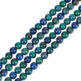 GOMAKERER 96 Pcs 8mm Natural Chrysocolla Stone Beads with Lazuli Beads, Natural Gemstone Beads Crystal Stone Beads Smooth Round Ball Beads Loose Spacer Beads for DIY Jewelry Making