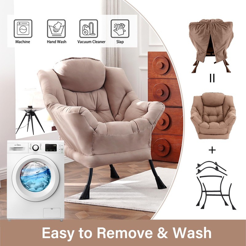 Lazy Chair, Comfy Reading Accent Chair for Bedroom, Khaki