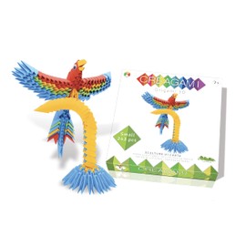 Creagami Parrot, a Colorful 243-piece 3D Origami Kit, Modular Paper Construction for Ages 7 - Adult, Large, Clear