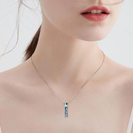 HOPEEZZ Mountain Urn Necklaces for Ashes Sterling Silver Mountain Bar Cremation Abalone Shell Jewelry for Ashes Memory Jewelry for Women Men