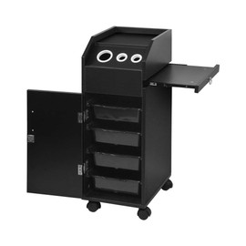 RVEE Salon Storage Rolling Cart Wooden Salon Cart Storage Trolley with 4 Drawers Compact Salon Rolling Cart with Wheels, 3 Hair Dryer Holder, 2 Keys (Black-H)
