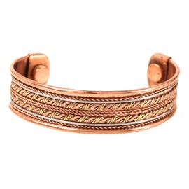 Touchstone Copper Magnetic Hand Forged with Solid and High Strength Tibetan Minimalist Elegance Bracelet in Pure Copper with Fascinating Pattern in Three Tones., Copper