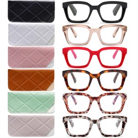 6 Pack Readers for Women Oprah Style Square Reading Glasses with Spring Hinge Blue Light Blocking for Men Ladies 6C +3.0