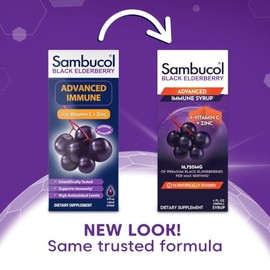 Sambucol Advanced Black Elderberry Syrup - Elderberry Syrup with Zinc and Vitamin C for Adults, Immune Support, High Antioxidants, Gluten Free - 4 Fl 